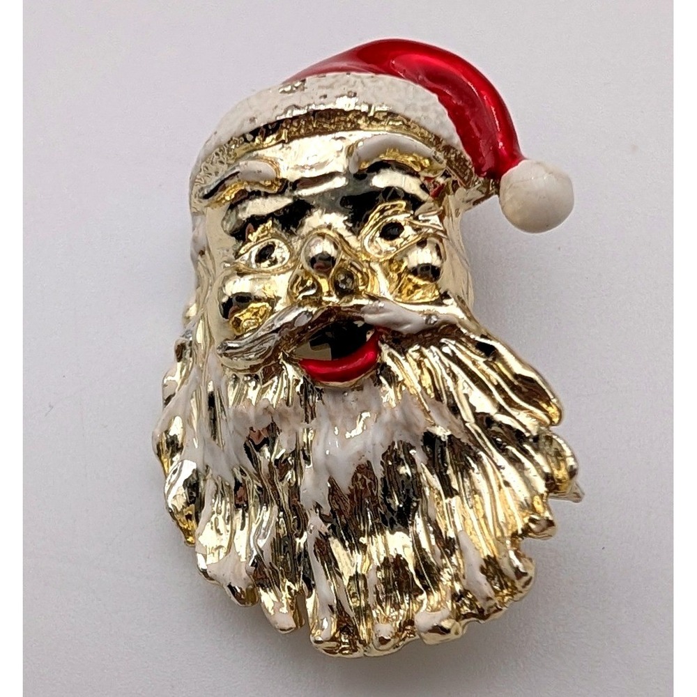 Vintage Gerrys Santa Claus Brooch Gold Tone Red White Enamel Christmas Pin 1.5in